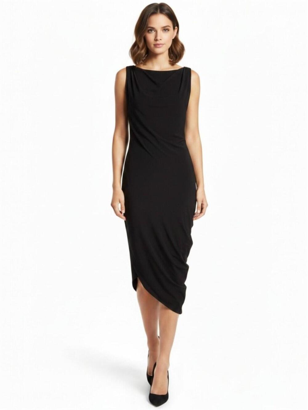 Haute Hippie Women's Small Black Sleeveless Drape Party Cocktail Midi